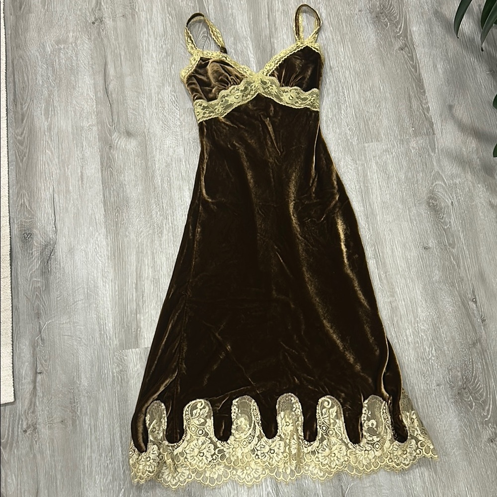 Betsey Johnson Brown Velvet Dress with Gold Lace
